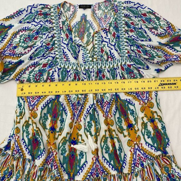Rachel Zoe Top Womens 1X Multicolor Tassel 3/4 Sleeve Tunic Blouse Flowy Boho - Picture 8 of 10